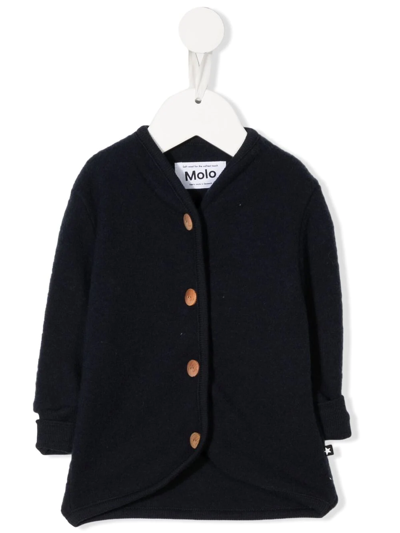 Molo Babies' Long-sleeve Merino Cardigan In Blue