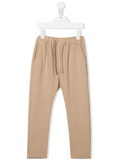 Paolo Pecora Kids' Drawstring Cotton Track Pants In Camel