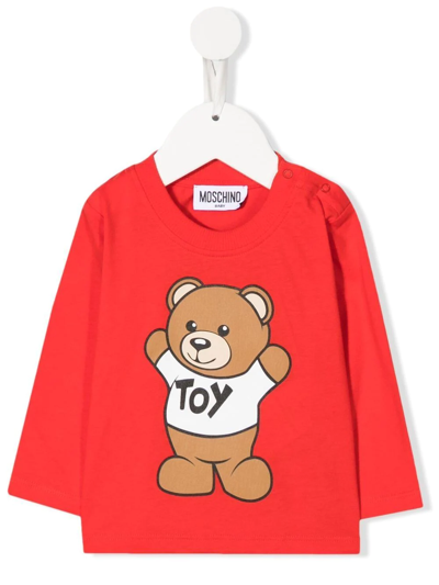 Moschino Babies' Logo-print Long-sleeve T-shirt In Red