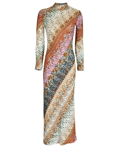 Missoni Diagonal Zigzag Long Sleeve Wool Blend Dress In Multicolor