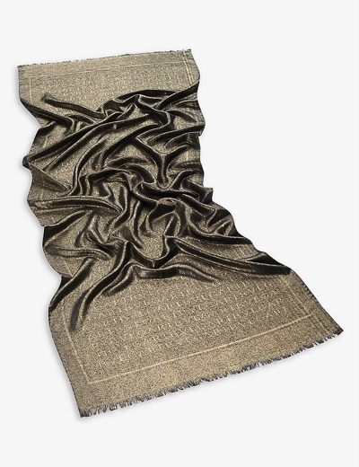 Bvlgari Lettere Maxi Logo-print Metallic Silk And Wool-blend Stole In Gold