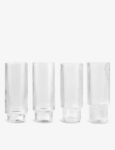 Ferm Living Ripple Long Stackable Glasses Set Of Four In Transparent