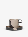 FERM LIVING INLAY CONTRAST-PRINT STONEWARE CUP AND SAUCER,59554708