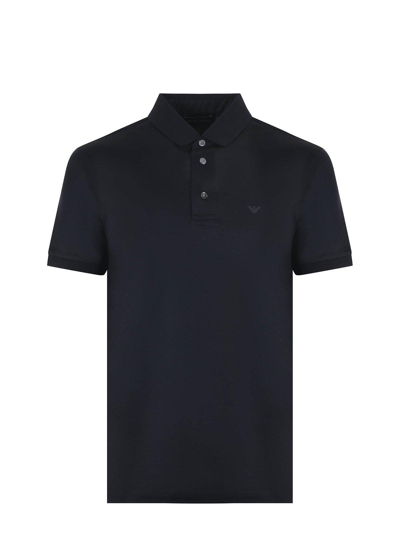 Emporio Armani Mercerised Piqué Polo Shirt With Ribbed Details In Black