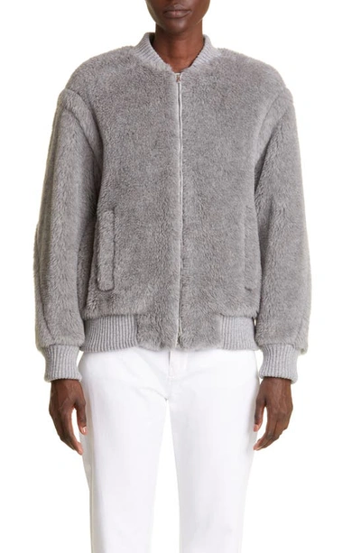 Max Mara Terry Alpaca, Wool And Silk-blend Bomber Jacket In Light Grey