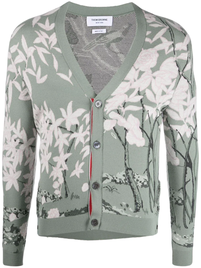 Thom Browne Intarsia-knit Long-sleeve Cardigan In Green