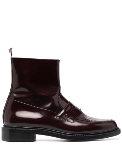 Thom Browne Penny-slot Ankle Zip-up Boots In Red