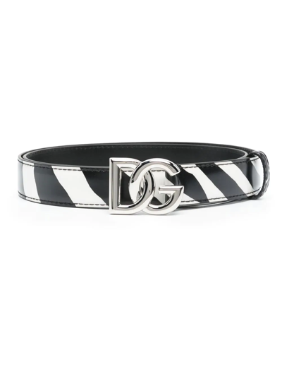 Dolce & Gabbana Logo-buckle Zebra-print Leather Belt In Black