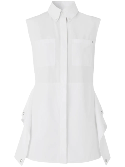 Burberry Patch-pocket Eyelet Cotton-poplin Sleeveless Shirt In White