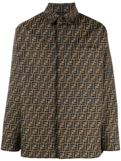 Fendi Monogram-pattern Shirt Jacket In Braun