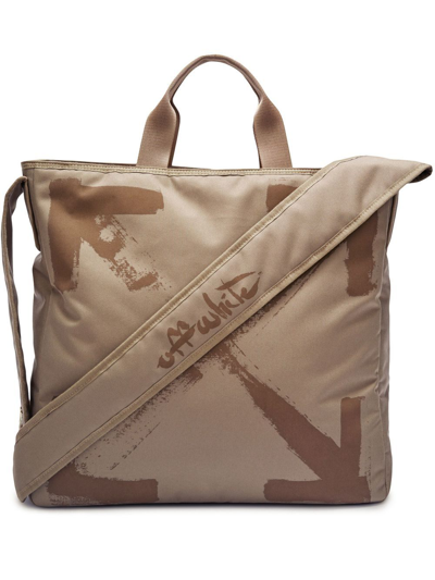 Off-white Arrows-logo Zipped Tote Bag In Braun
