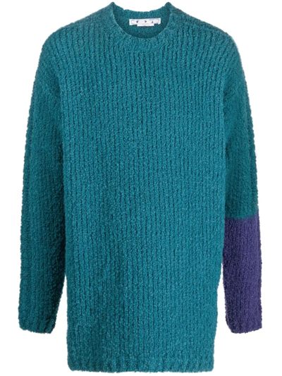 Off-white Funky Chunky Longline Wool & Alpaca Crewneck Sweater In Blue