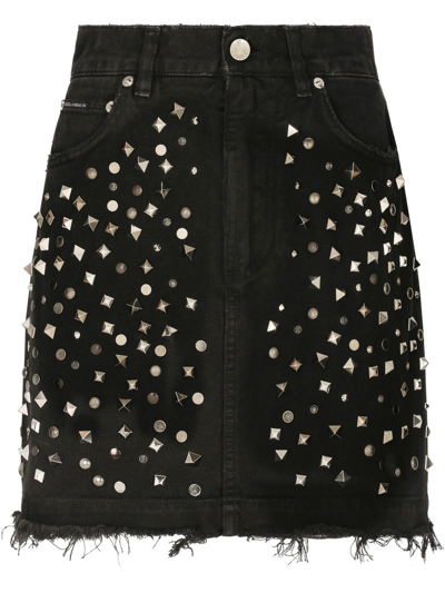 Dolce & Gabbana Stud-embellished Denim Mini Skirt In Black