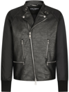 DOLCE & GABBANA CONTRASTING-SLEEVE LEATHER BIKER JACKET