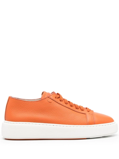 Santoni Leather Low-top Sneakers In Orange