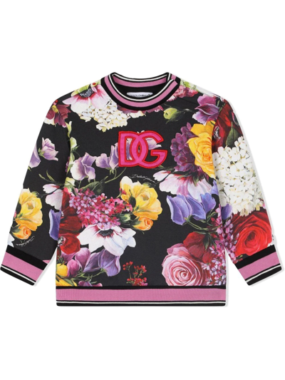 Dolce & Gabbana Babies' Floral-print Round Neck Jumper In Black