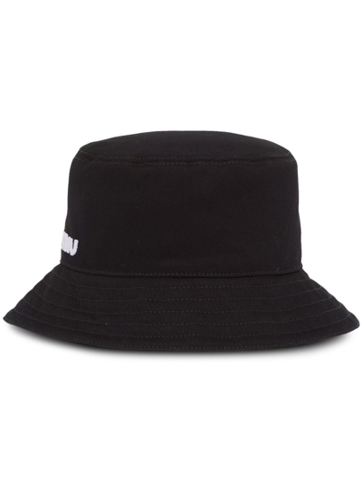 Miu Miu Embroidered-logo Bucket Hat In Black