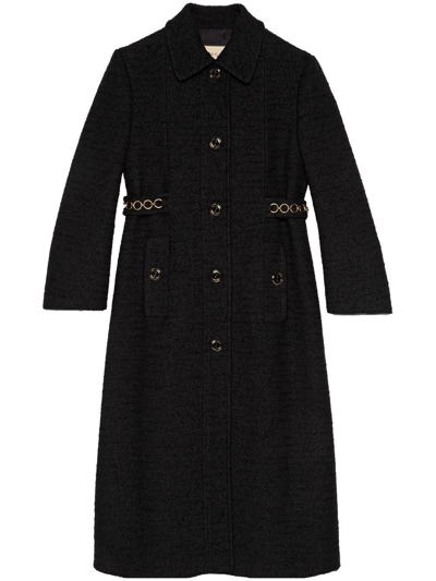 Gucci Chain-embellished Tweed Coat In Black/mix