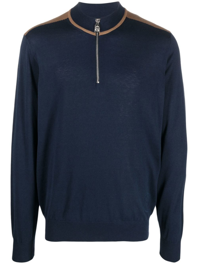 Billionaire Zip Collar Silk-cotton Jumper In Blau