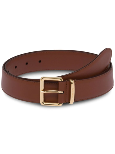 Miu Miu Knotted Calf Leather Belt In Tobacco