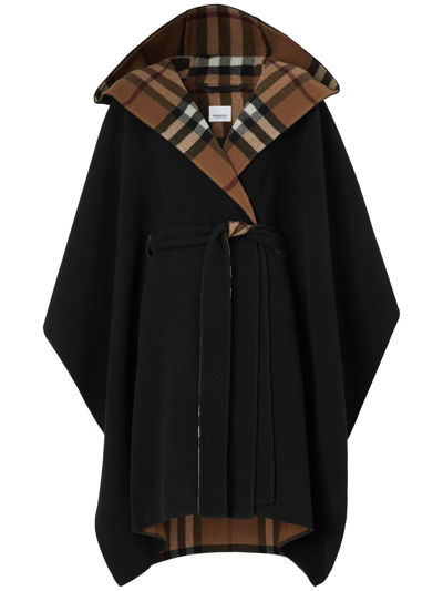Burberry Reversible Hooded Checked Wool Cape In Multi-colored