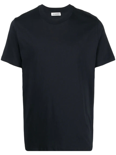 Jil Sander Short Sleeve Crewneck Cotton Jersey T-shirt In Blue