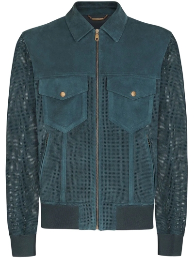 Dolce & Gabbana Perforated Suede Jacket In Blue