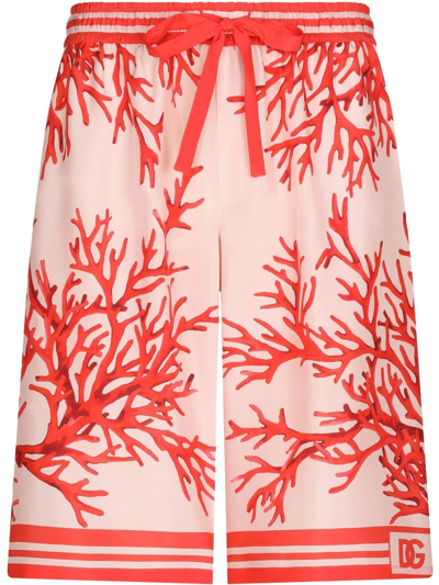 Dolce & Gabbana Coral-print Silk Jogging Shorts In Multicolor