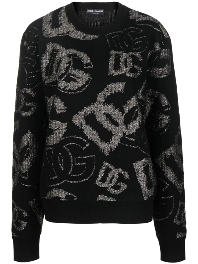 Dolce & Gabbana Logo Intarsia-knit Jumper In Black