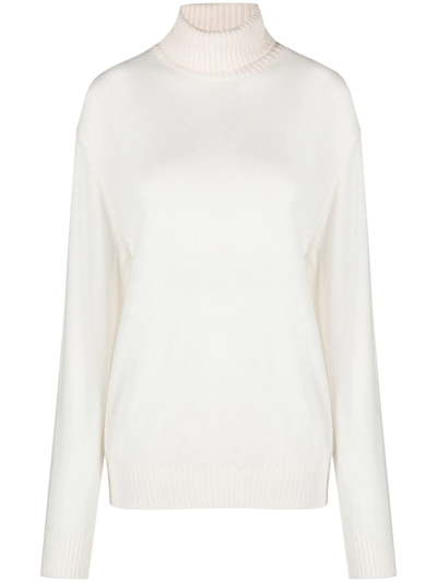 Jil Sander Roll Neck Wool Jumper In White Snow