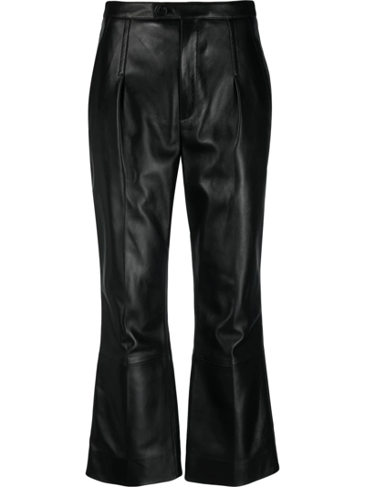 Saint Laurent Cropped Leather Straight-leg Trousers In Black