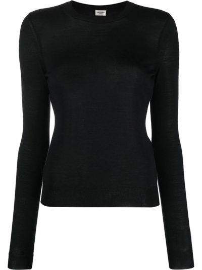 Saint Laurent Crew-neck Fine-knit Top In Black