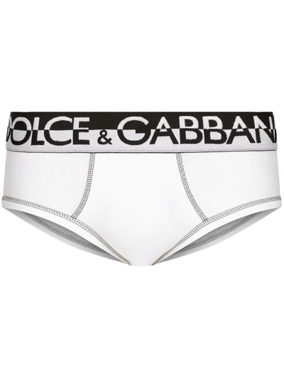 Dolce & Gabbana Logo-waistband Stretch-cotton Briefs In White
