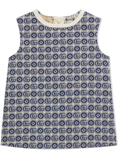 Gucci Babies' Kids Blue Gg-jacquard Cotton-blend Dress