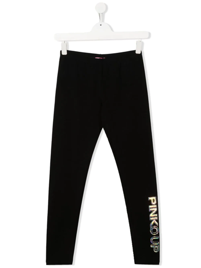 Pinko Teen Iridescent-logo Leggings In Black