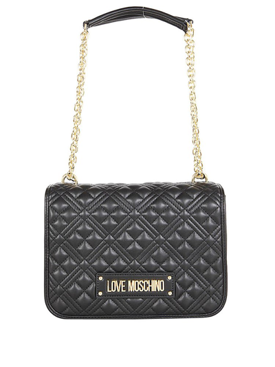 Love Moschino Quilted Logo-plaque Shoulder Bag In Black