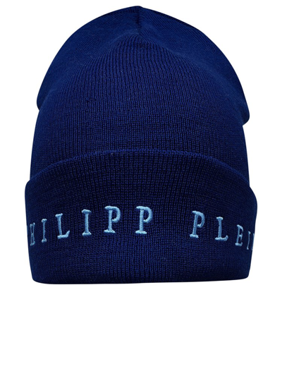 Philipp Plein Logo Embroidered Knitted Beanie In Navy