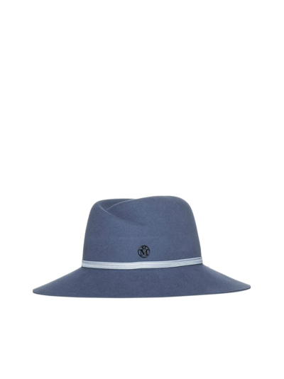 Maison Michel Logo Plaque Hat In Blue