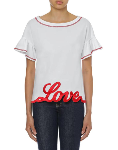 Love Moschino Logo Embroidered Ruffled T In White