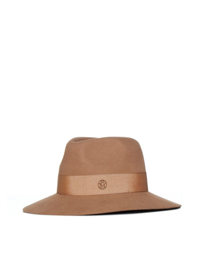 Maison Michel Logo Plaque Fedora Hat In Brown