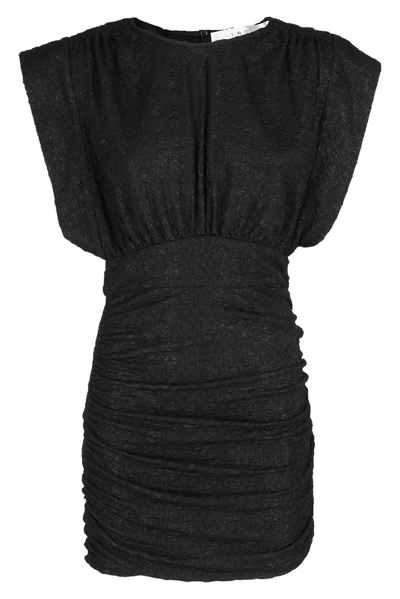 Iro Cory Ruched Cloqué Mini Dress In Black/black