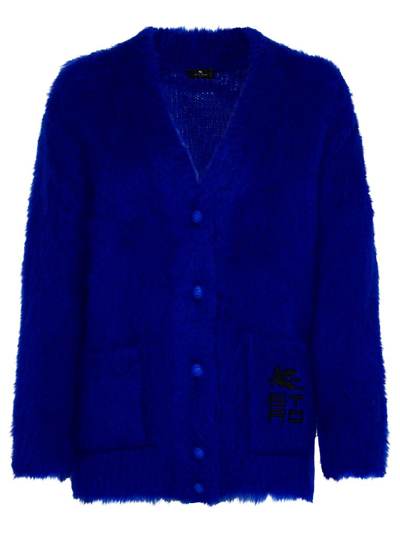 Etro Mohair Cropped Cardigan With Logo In Blue