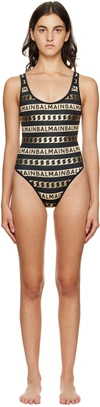 Balmain Black & Gold Olimpionic One-piece Swimsuit In 012 Black/gold