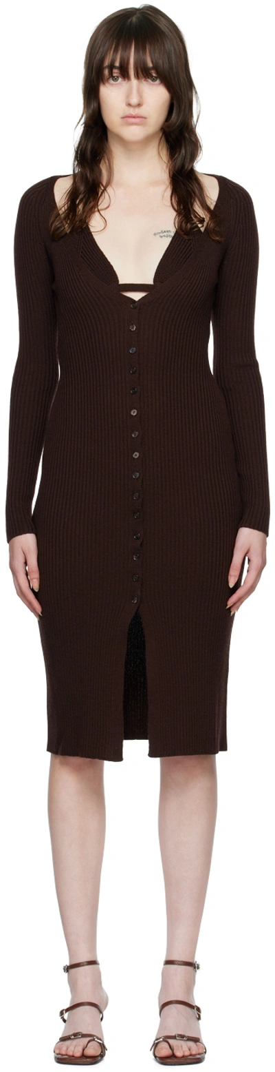 Blumarine Brown Ribbed Midi Dress In N0543 Testa Di Moro