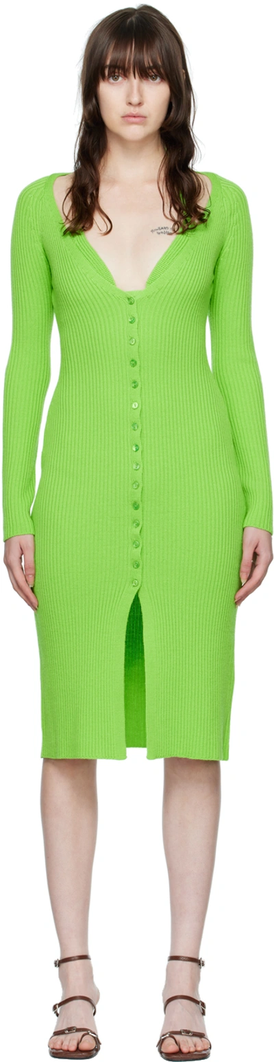 BLUMARINE GREEN RIBBED MIDI DRESS