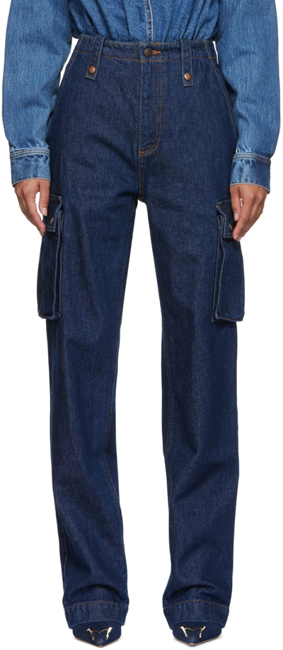 Magda Butrym Buttoned-pocket Relaxed-fit Mid-rise Denim Cargo Trousers In Navy