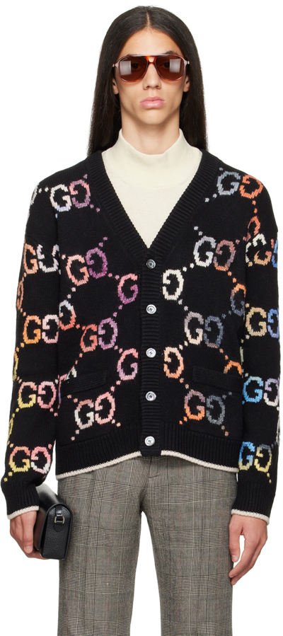Gucci Gg Jacquard Wool-blend Cardigan In Black