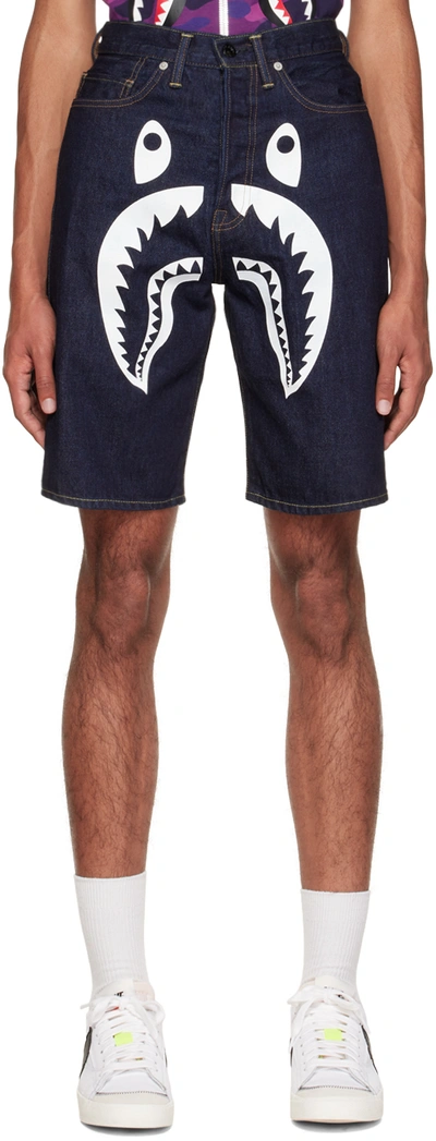 Bape Indigo Shark Denim Shorts
