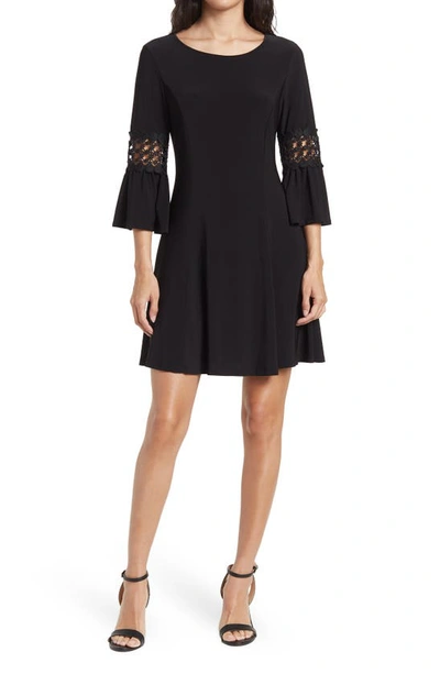 Tash And Sophie Embroidered Bell Sleeve Dress In Black