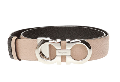 Ferragamo Ladies New Bisque/black Reversible And Adjustable Gancini Belt, Brand Size 75 Cm In Pink,beige,black